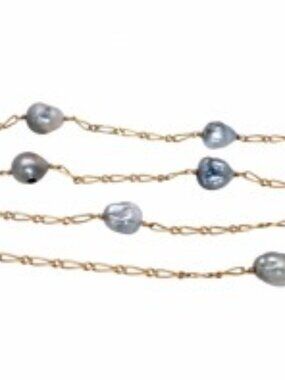 18K French Baroque Fresh Water Silver Gray Pearl 26" Necklace